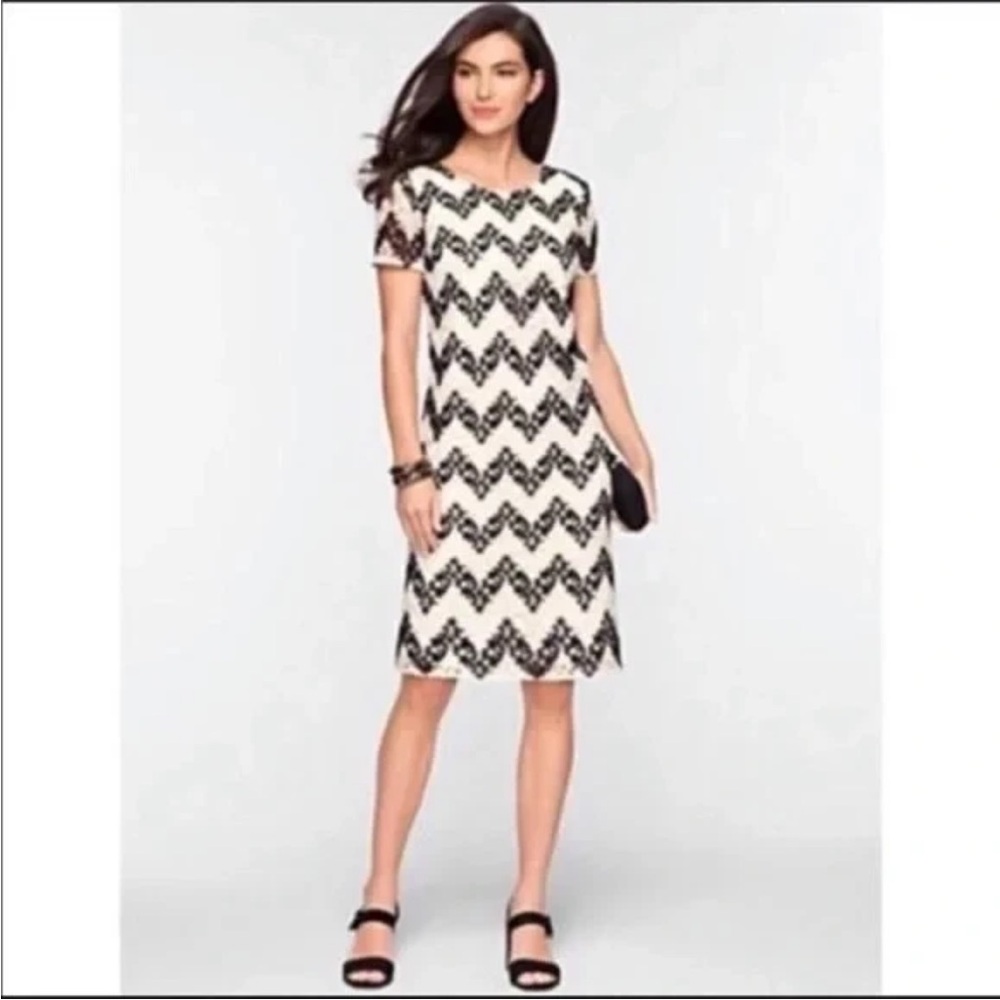 Talbots Black and Cream Crochet Chevron Dress